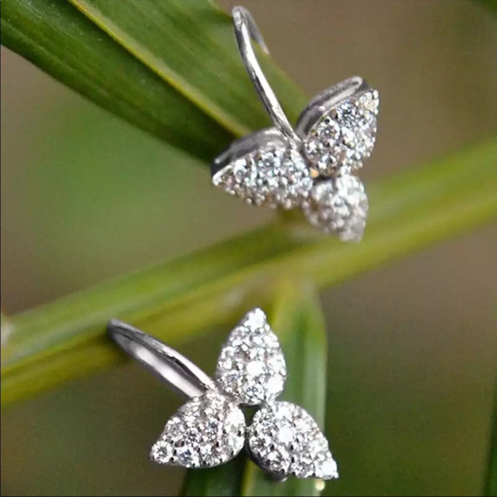 NEW Leaf Silver Dazzling Diamond Drop Earrings - Picture 2 of 4